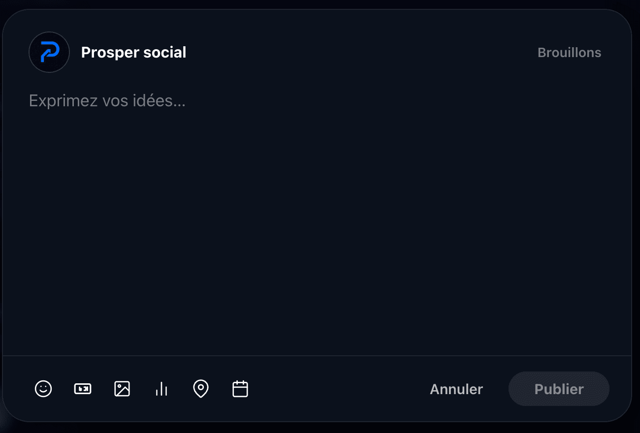 Zone d’écriture d’une publication sur Prosper Social.