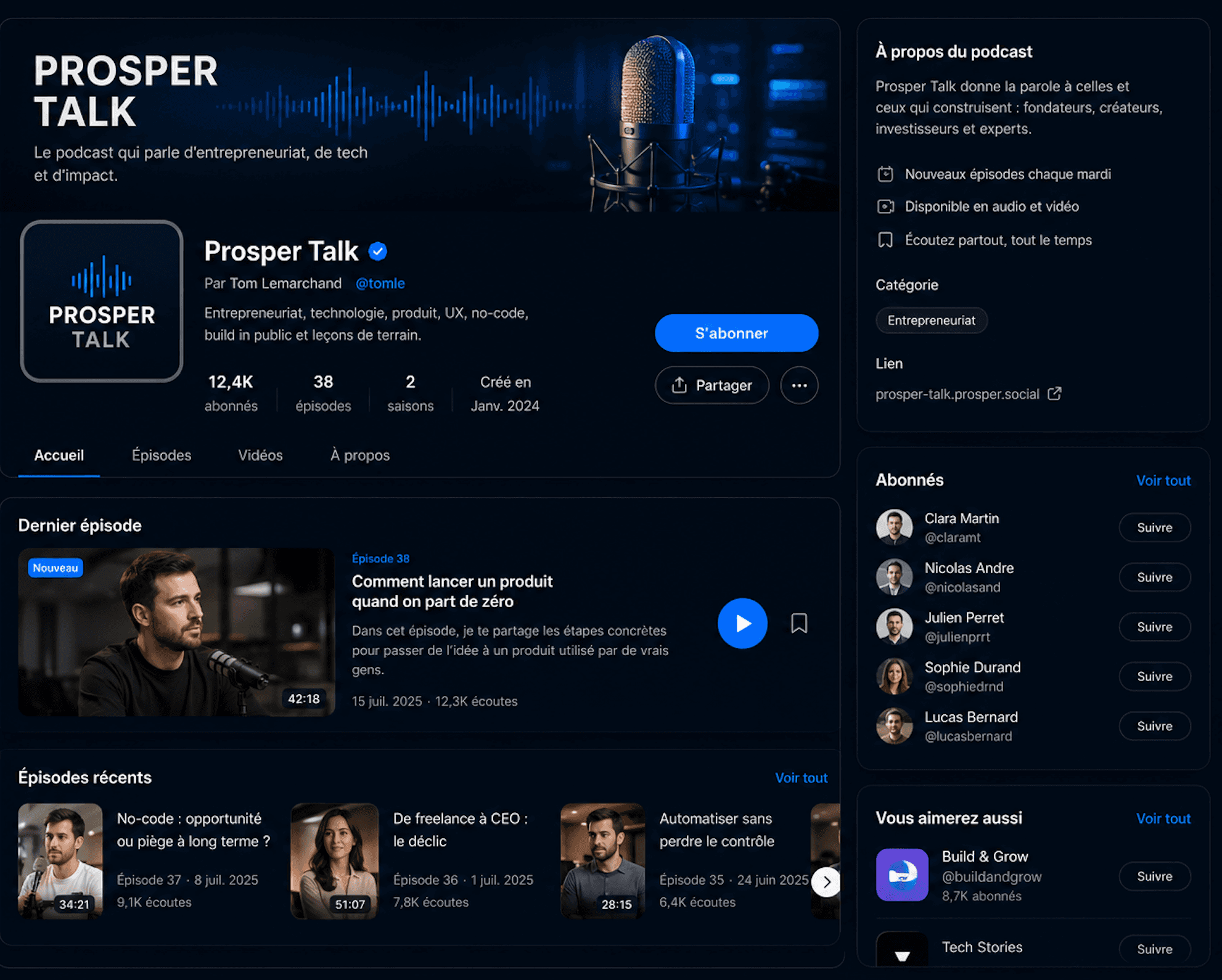 Création d’une chaîne de podcast sur Prosper Social.